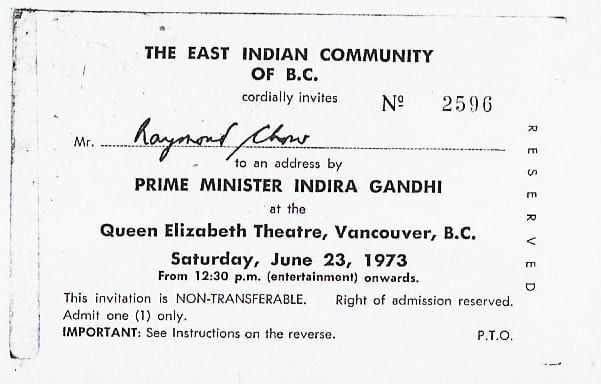 Indira Gandhi Invitation