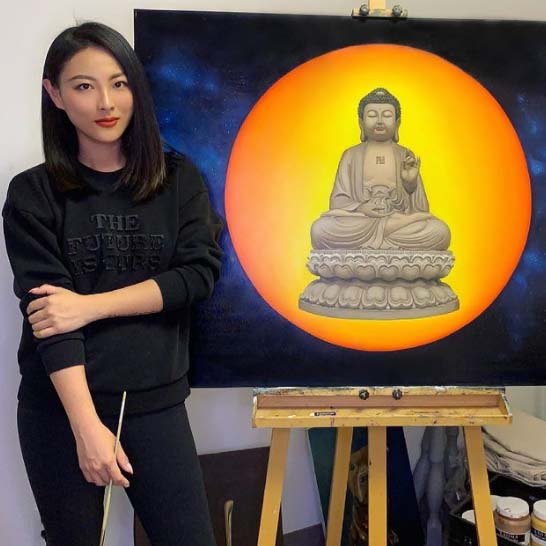 Sigrid Gong with "Oh My Buddha" painting